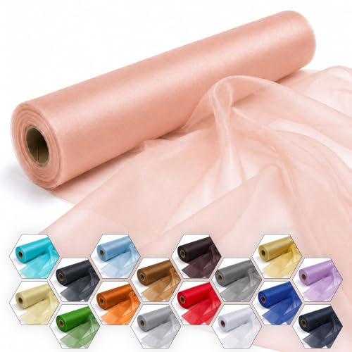 Trimming Shop Peach Snow Sheer Organza Roll 25m x 29cm Fabric | Ideal for Christmas Event, Party Decoration, Fabric for Chair Bow Sash, Table Runner, DIY Craft Projects