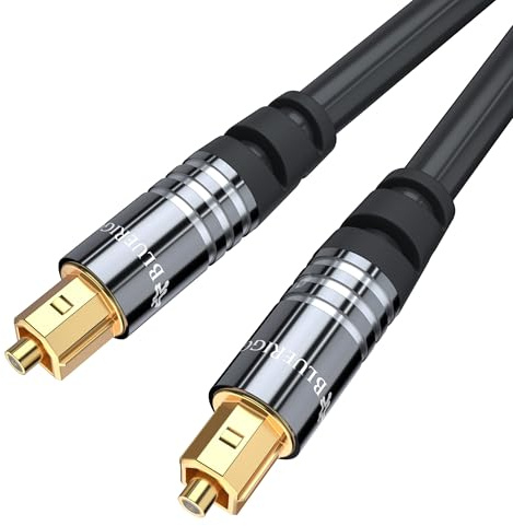 BlueRigger Digital Optical Audio Toslink Cable (25FT, Fiber Optic, Aluminum Shell, 24K Gold-Plated) - Compatible with Home Theatre, Sound Bar, TV, Xbox, PlayStation PS4 – Premium Series