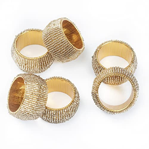 Penguin Home Set of 6 Handcrafted Glass Beaded Napkin Rings/Napkin Buckles/Table Decor for Dinner Wedding Party/Thanksgiving, Christmas/Diameter : 5 cm Height : 3 cm/Gold