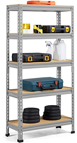 Yaheetech 5 Böden Schwerlastregal 70 cm breit, Speisekammer Regal Lagerregale, Kellerregal Metall, Werkzeugregale, hell grau