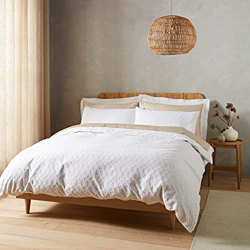 Bianca Fine Linens Bedding Waffle Cotton Circle Cotton Double Duvet Cover Set with Pillowcases White