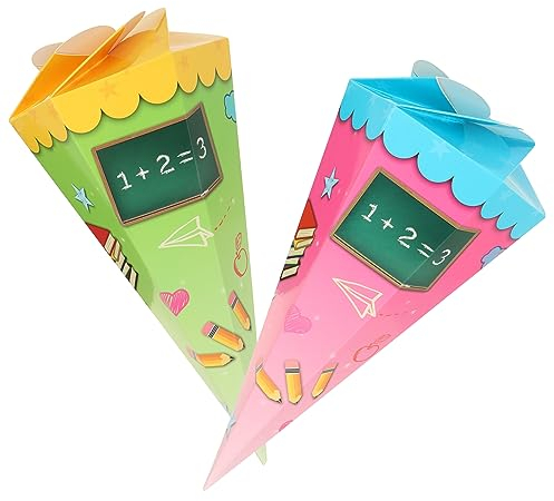 com-four® 2X Schultüte 30cm, Geschwisterschultüten aus Pappe, Faltbare Zuckertüte für die Einschulung zum Schulanfang, Geschenkverpackung für Schulanfänger
