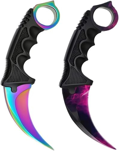 Generisch *2er Pack Duo* Hochwertiges CSGO Skin Jagdmesser Messer Trainer Klinge Feststehende Klinge Trainingsmesser Taschenmesser Jagd Outdoor + Case By Cracker24 (Fade + Lila)