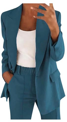 EMATOP Hosenanzug Damen Elegant Business Anzug Set 2-teilig Slim fit Blazer Hose Outfit Casual Sportlich Freizeitanzug Mode Revers Longblazer Lang Hosen Tracksuit Baumwolle Einfarbig Streetwear