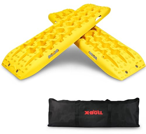X-BULL - Sandbleche Offroad - 2 Stücke Anfahrhilfe - 2er-Set Traktionshilfe aus Nylon - Traktionsmatte mit Tragetasche - Sandbleche Wohnmobil - Offroad Zubehör - 2 Stück, 106 x 30 x 10 cm - Gelb