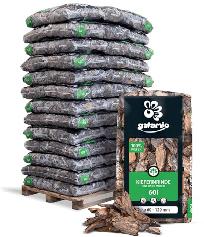 GALAMIO Kiefernrinde Kiefernmulch Rindenmulch Rinde Mulch Garten Dekor Pinus Sylvestris Natur Wald Kiefer Deko 60-120mm 60l x 39 Sack 2.340l / 1 Palette