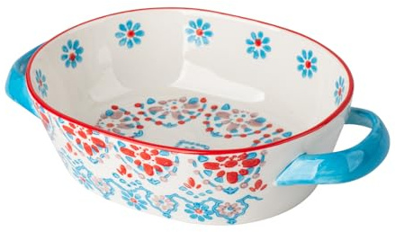 ONECCI Casserole Dish, 7.7x6.2 Ceramic Baking Dish, Lasagna Pan Deep for Oven, 28oz Baking Pan with Handles, Oven Safe and Durable Bakeware for Lasagna, Home Decor Gifts, Idyllic (Blue Duckweed)