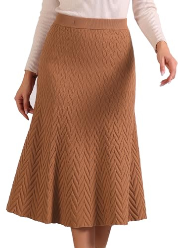 Allegra K Sweater Skirt for Women's High Waist Fall Stretchy Fishtail Cable Knit Midi Skirts X-Small Camel