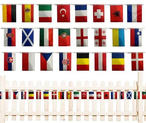 Bandera europea, cadena de banderines de la bandera europea - Banderines europeos de poliéster de 24 países | Cadena decorativa para colgar banderines decoración de fiesta de Eurovisión para pared,