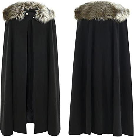 Caxndycing, mantello con colletto in pelliccia, stile vichingo, medioevale, gotico, vintage, poncho in lana, mantello con colletto in pelliccia, invernale, lungo, cardigan, per uomini, abbigliamento