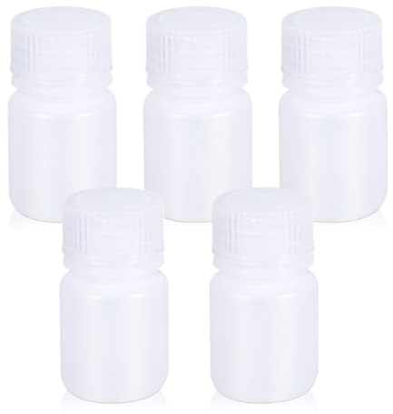 UMETASS plastflaska med bred öppning, laboratorieråvaruflaska, förseglad, läckagefri, genomskinlig, HDPE-flaska för pillerflaskor, vattenprovflaskor (5 st, 30 ml)