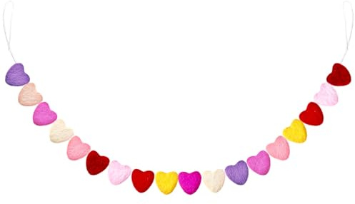 Breling Felt Heart Garland Banner 5.25 Feet Long String of Hearts Garland 18 Handmade Valentines Decorations for Gothic Bridal Shower Party Wedding Wall Decors(Multicolor)
