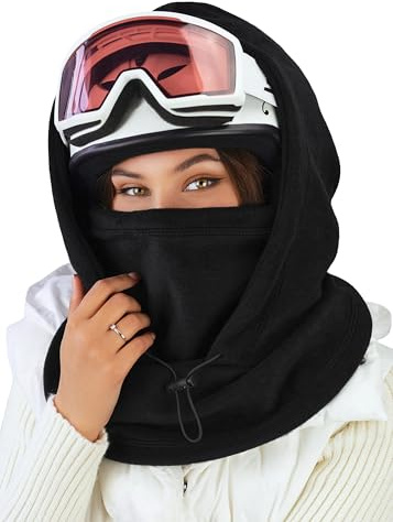 Fleece Balaclava Over Helmet - Warm Helmet Ninja Hood - Snowboard Hooded Hat Neck Gaiter Ski Mask (US, Alpha, One Size, Black)