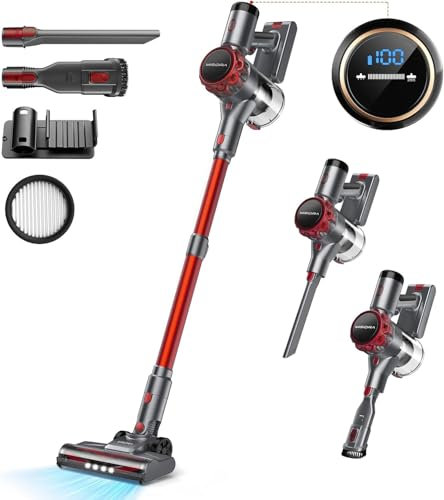 Aspirateur Balai sans Fil 40KPa, Aspirateur sans Fil Autoportant, Aspirateurs 55min d'autonomie, Batterie Amovible, Aspirateur Balai avec écran LED pour Tapis/Poils d'animaux/Sols Durs/Canapé/Voiture