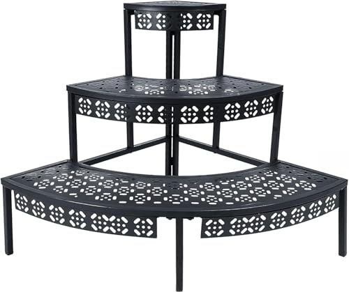 Escalier à fleurs en métal à 3 niveaux - Étagère pour plantes - Étagère à plantes - Support pour plantes - Support pour jardin, balcon, intérieur et extérieur - Multifonction - Grande capacité - Rond