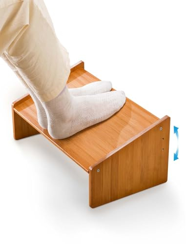 Poggiapiedi scrivania in legno, poggiapiedi regolabile in altezza per ufficio, poggiapiedi ergonomico sotto la scrivania (marrone)
