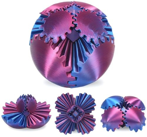 Gear Ball 3D Stampato Palla Antistress per Bambini e Adulti,Spin Ball Fidget Toys,Palla Ingranaggio Rotante Colorata 3D,Regalo per Bambini,Alleviare Stress Ufficio (Blu-Viola,Diametro: 6,5 cm)