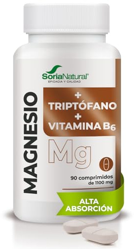 Soria Natural Magnesio + Triptófano + Vitamina B6 de ALTA ABSORCIÓN - Complemento Alimenticio para Estrés y Estado de Ánimo - Energía, Relajación y Bienestar Mental - 90 comprimidos