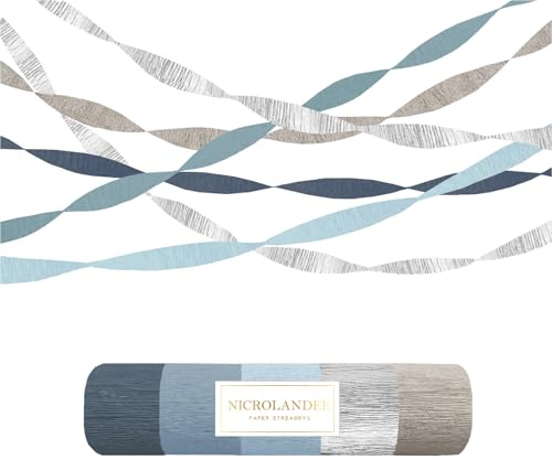 NICROLANDEE 5 Rolls Dusty Blue Grey Silver Crepe Paper Streamers for Wedding Decorations, Paper Garland Decoration for Something Blue Bridal Shower, Birthday, Bachelorette, Baby Shower Backdrop