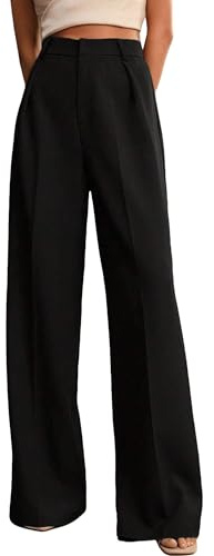 JUOIANTANG Womens Work Trousers UK Ladies Tailored Trousers with Pockets | Wide Leg, High Waisted, Casual Pleated Palazzo Trousers, Business Office Slacks
