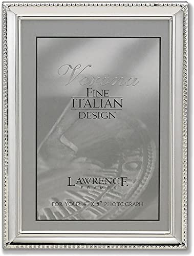 Lawrence 11645 Verona Collection 4-Inch x 5-Inch Metal Silver Picture Frame with Beads