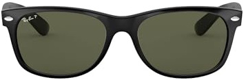 Ray-Ban Unisex RB2132 New Wayfarer Polarized Square Sunglasses, Black/Polarized Green, 55 mm