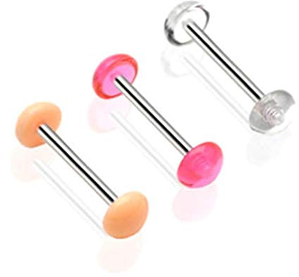 Paula & Fritz® Zungenpiercing-s Acryl Halb-Kugel Chirurgenstahl 16mm Stablänge 1.6 mm Stabdicke 3er Farben Set Barbell Edelstahl