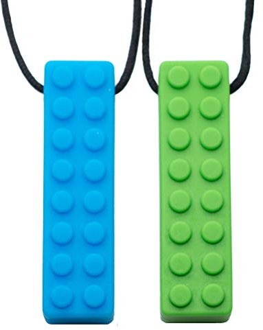 Tilcare Chew Chew Collier à Macher - Meilleurs collier à macher pour les enfants autistes – colliers à mâcher en silicone durables et solides - Pendentif à mâcher pour garçons et filles Blue/Green