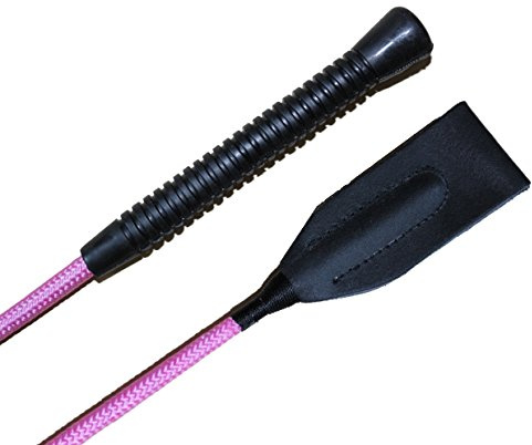Horse Riding Crop, 18 Inch English Jump Bat, Leather Slapper (Pink)