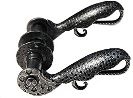 UHRIG Poignées de porte rétro, jeu de poignées en fer forgé noir antique, paire de poignées de porte avec rosaces de poignée pour par exemple la porte de la chambre et bien plus encore.