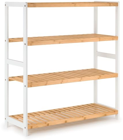 woodluv 4-Tier Shoe Rack, Shoe Storage Organiser, Wooden Storage Rack, Shoe Shelf for Hallway, Living Room, Plants Books, Bedroom,Bathroom - 69D x 26W x 80H cms
