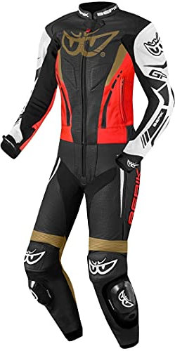 Berik Monza Damen 2-Teiler Motorrad Lederkombi, schwarz/rot/gold, 40