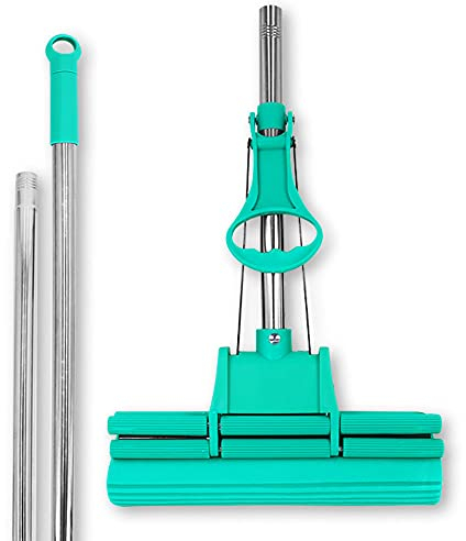 ABACUS Wischmop Extrem Saugstark - Bodenwischer, Green Mop, Wringer Mit 4-Rollen Doppelwringsystem - Bodenreiniger 30 cm (6060)