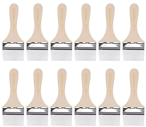 sourcing map 6 Peinture Pinceau 2,4 Largeur Doux Nylon Soies avec Bois Manche pour Mur Armoires Clôtures Blanc 12Pcs