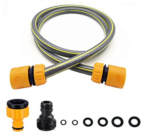 VReder Small Hose Pipe Connection Set for Garden Hose Reel, 1/2”Hose Pipe with Hose Pipe Connectors and 2 in 1 Tap Connector Connect Tap to Hose Trolley Cart 1.5M