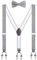 WANYING Herren Y-Form 6 Clips Hosenträger & zwei Fliegen 2 in 1 Set|3,5cm Breit Verlängerte Hosenträger für Körpergröße 170-200cm - Gestreift Grau Dunkelgrau