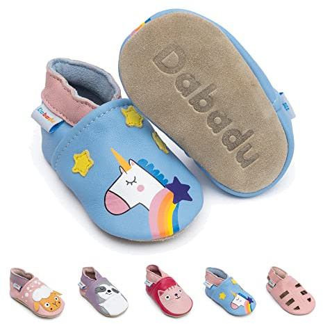 Dabadu Scarpe Bebè in Pelle con Suola Morbida - Calzature Bambina - Babbucce Neonato - Scarpine Primi Passi (Unicorno, 0_Months)