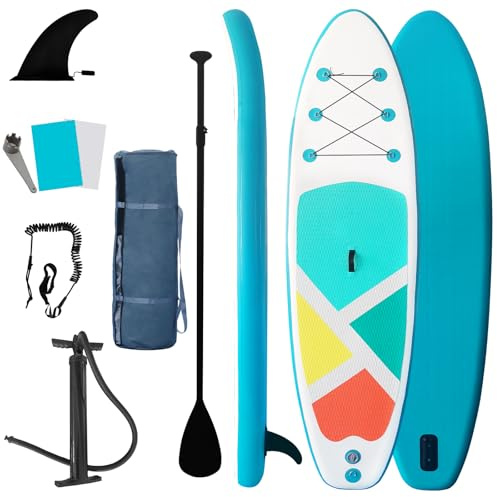 Inflatable Stand-Up Paddle Boards for Adults, QILEBA 10ft Extra Wide Stable Inflatable Yoga Paddleboard with Durable SUP Accessories, Fins, Adjustable Paddle, Pump, Leash, Ultra-Light Non-Slip Deck