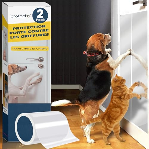 PROTECTO 2-Pack Protezione anti-artigli 150x20 cm, taglierina inclusa per taglio personalizzato - schermo porta + protezione legno, pareti e mobili contro artigli - repellente con supporto autoadesivo