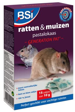 BSI - Anti Rats Et Souris - 150g - Pâtes - Efficacité Rapide - Radicale - Generation Pat' - 15x10g - Prêt A l'emploi - Haute Qualité - Zones Humides - Autour comme dans La Maison