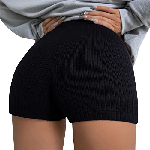 LOIJMK Kurze Hosen Damen Sommer Strick Shorts Elastisch Gym Shorts Temperament Hotpants Atmungsaktiv Sweatshorts Bequem Sport Shorts Trendy Boxershorts Schlafshorts Weiche MMA Shorts
