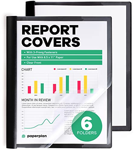 Report Covers - (Set of 6), 8.5 x 11 Letter Size, by Paper Plan, Clear Front Folders - Ideal for Presentations, Resumes & Keeping Your Documents Neat and Professional