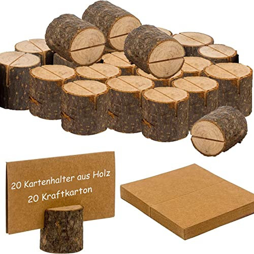 Wood Place Card Holders, 24Pcs Wooden Table Number Holders and 24 Pcs Kraft Table Place Cards, Wood Photo Picture Holde, for Wedding, Party, Birthday and More