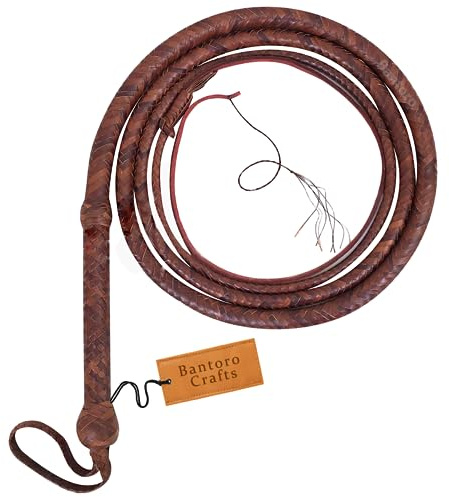 Indiana Jones Känguruläderpiska Bullwhip 16 Plaits Strands Flätat läder robust piskmage och läderstoppning inuti Läderpiska Högt knäckande piska för ridsport (8 fot (2,4 meter))
