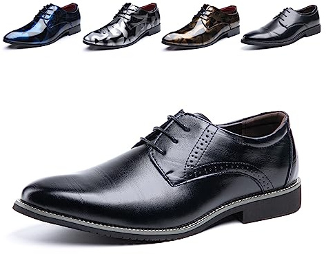 Oxford Shoes for Men Derby Shoes Mens Formal Dress Business Lace Ups Shoes Patent Leather Breathable Classic Slip On Brogues Black 3 Size 12