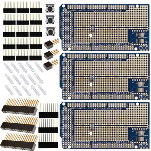 Treedix 3 pcs Prototype Shield Board Solderable Universal BreadBoard PCB Double Sided Tinned Gold Plated Holes with Female Header Compatible with Arduino Mega 2560