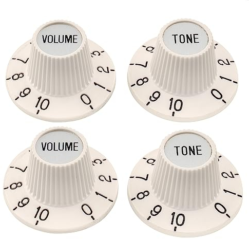 Musiclily Pro Fein 24 Splines Potiknopf Witch Hat Tone Volume Knobs für E-Gitarre Bass Verstärker Effektpedal, Aged White/Silber (2T2V Set)