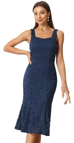 Allegra K Abito in Pizzo 2 Pezzi per Abito Tubino Senza Maniche a Coda di Pesce da Donna e Coprispalle Aperto sul Davanti Blu Scuro M