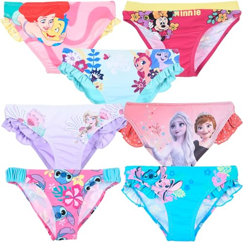 Disney - Bambina - Costume da Bagno Monokini Slip Mare Piscina - Tema Frozen Stitch Minnie Ariel [1949 Azzurro - 8 Anni]