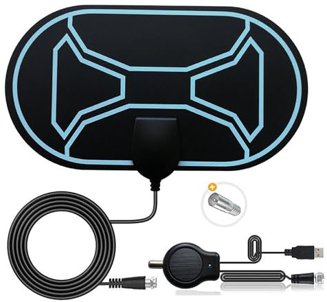 AQSQWQ DVB-T/DVB-T2-Antenne mit Verstärker, HDTV Zimmerantenne für Fernseher, 5 Meter Kabel, Unterstützt 4K HD-Kanäle & Alle TV-Geräte, HC10